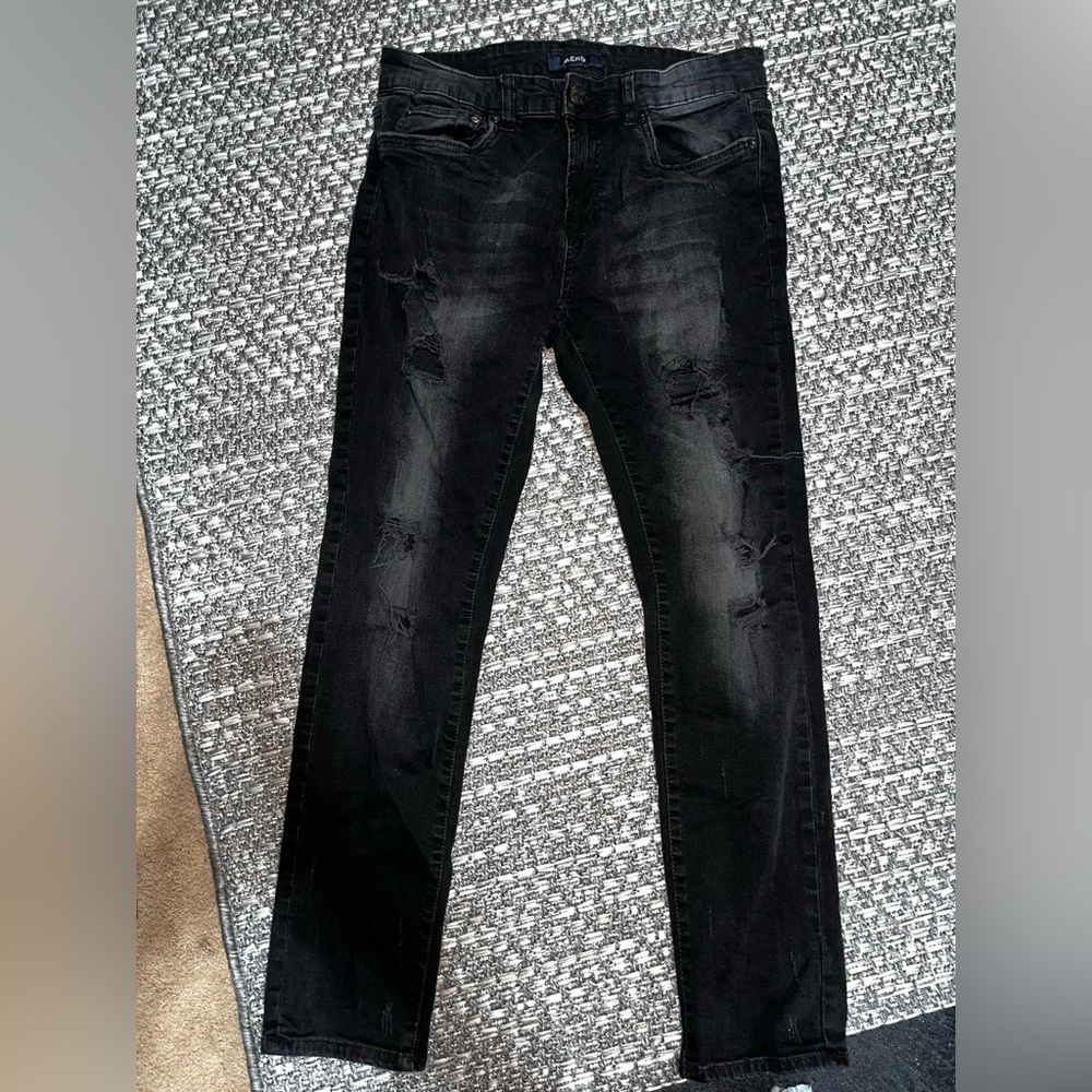 Aero | Men's Black Distressed Skinny Jeans